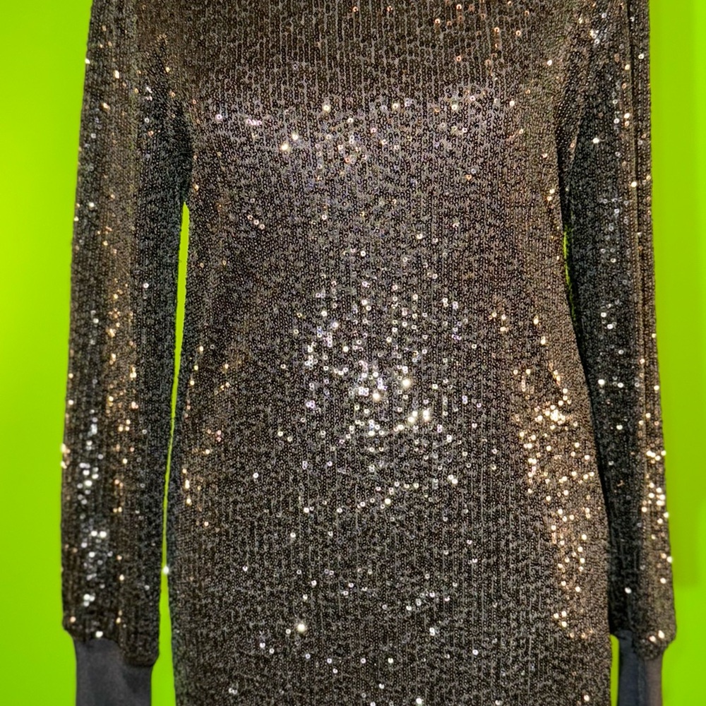 All Saints Silver Sequin Mock Neck Sheath Dress
